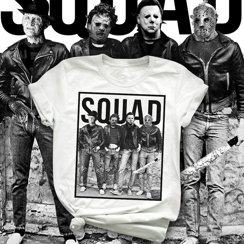 Horror Squad Freddy Krueger Michael Myers Jason Voorhees T Shirt Halloween Tee Casual 100%Cotton Unisex Streetwear printio jason voorhees