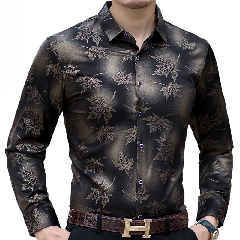 

2021 New Social Long Sleeve Maple Leaf Designer Shirts Men Slim Fit Vintage Fashions Men's Shirt Man Dress Jersey Clothing