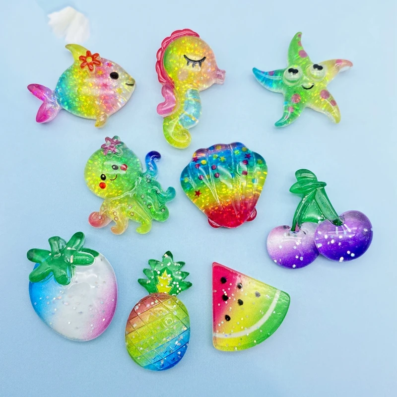 

10/20Pcs Kawaii Shining Ocean / Fruit Series Flat Back Resin Cabochons Scrapbooking DIY Jewelry Craft Decoration Accessories G67