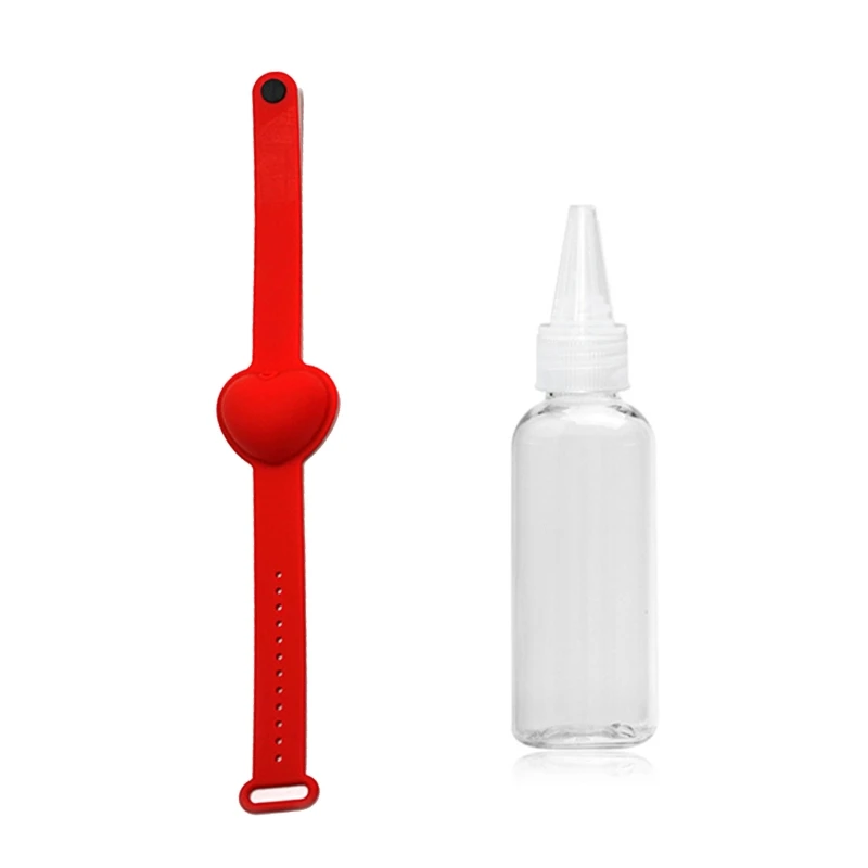 

Heart Hand Sanitizer Dispenser Bracelet with Bottle Portable Adjustable Refillable Silicone Wristband Liquid Holder