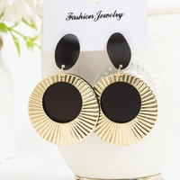 1 pair exaggerated geometric metal alloy earrings for women pop simple hollow out round or circle ear jewelry
