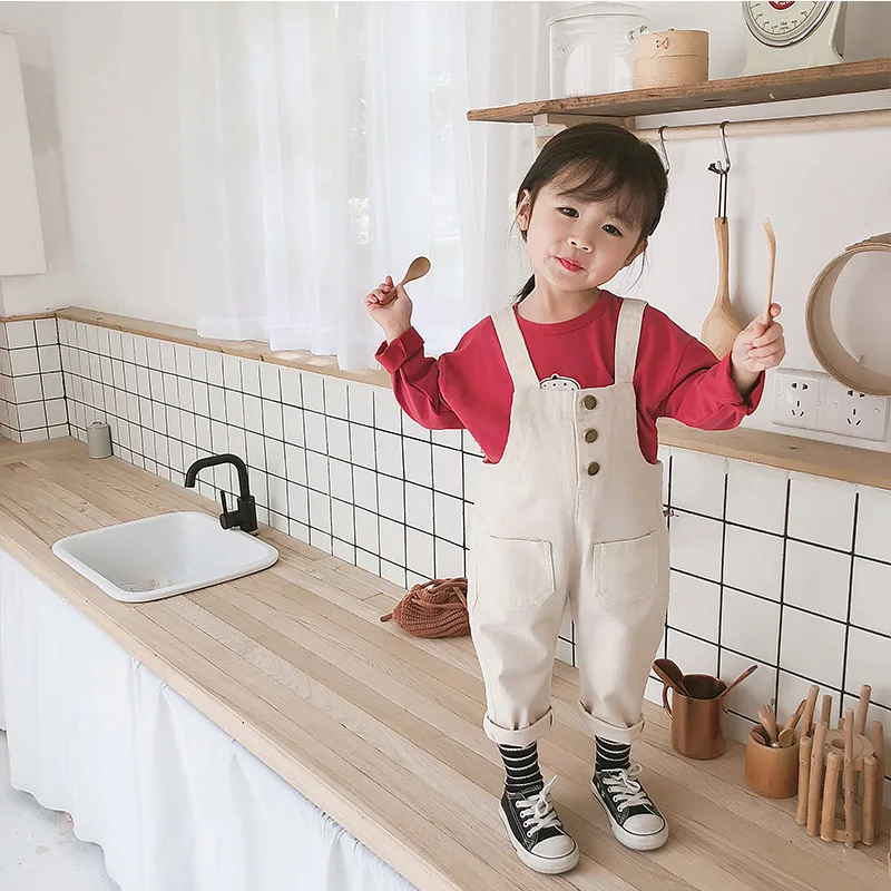 Детский комбинезон на пуговицах однотонный хлопковый в Корейском стиле для