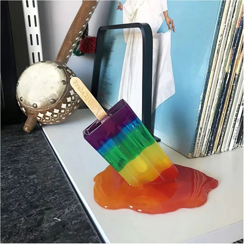 

1PC Transparent Melting Popsicle Sculpture Decoration Miniature Resin Craft Popsicles Ice Cream Accessories Home Desk Decoration