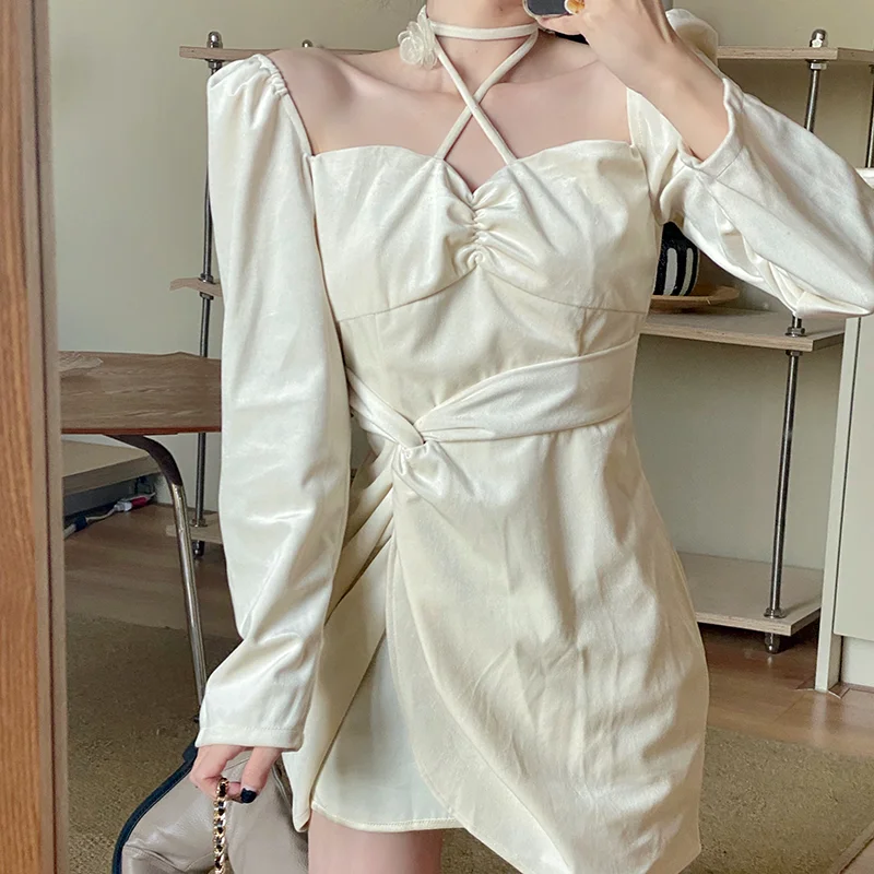 Ezgaga элегантное бархатное платье для женщин осень-зима с квадратным воротником