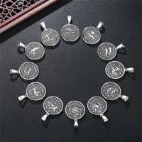 twelve constellation round pendant necklace mens womens necklace new fashion retro metal pendant accessories party jewelry