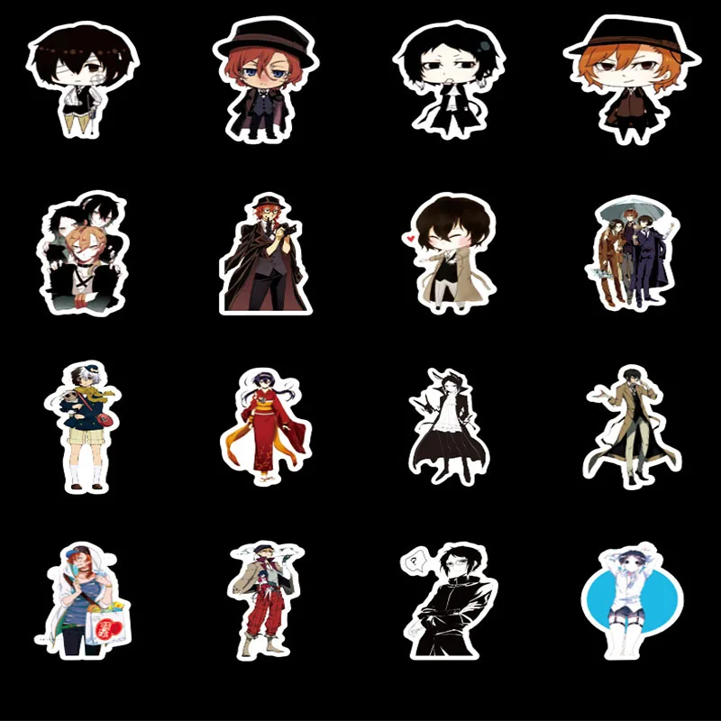 

50Pcs Anime Bungo Stray Dogs Stickers Scrapbooking PVC Waterproof Scrapbook Stickers For Laptop Skateboard Luggage Suitcase Cars