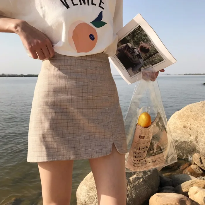 

summer Korean version ins super fire design sense minority chic versatile show thin high waist A-line short skirt