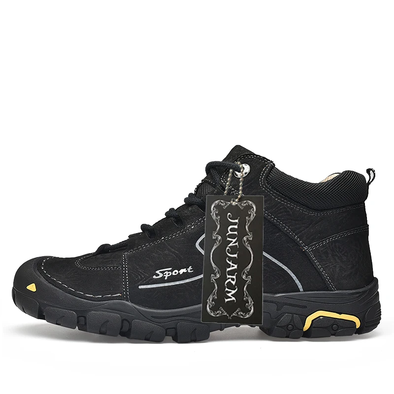 Мужские ботинки из натуральной кожи JUNJARM черные ручной работы Уличная обувь на