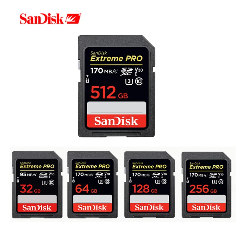 Карта памяти SanDisk Extreme Pro SDHC/SDXC 128 ГБ SD-карта до 170 Мб/с 32 64 512 256 класс 10 U3 UHS-I 4K для