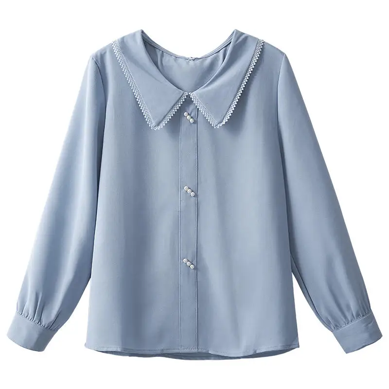 

Fashion Chiffon Woman Blouse Long Sleeve Student Lace White Ladies Tops Streetwear Shirts Female Blusas Solid Color XXL Q3479