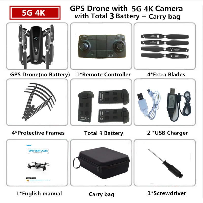 4K 5G Carry Bag 3 S167 RC Дрон с GPS 4K Квадрокоптер с 4 K/1080 P 5G WiFi FPV HD широкоугольная камера складной Квадрокоптер Дрон VS E58 SG906 F11 XS812 - Цвет: 4K 5G Carry Bag 3