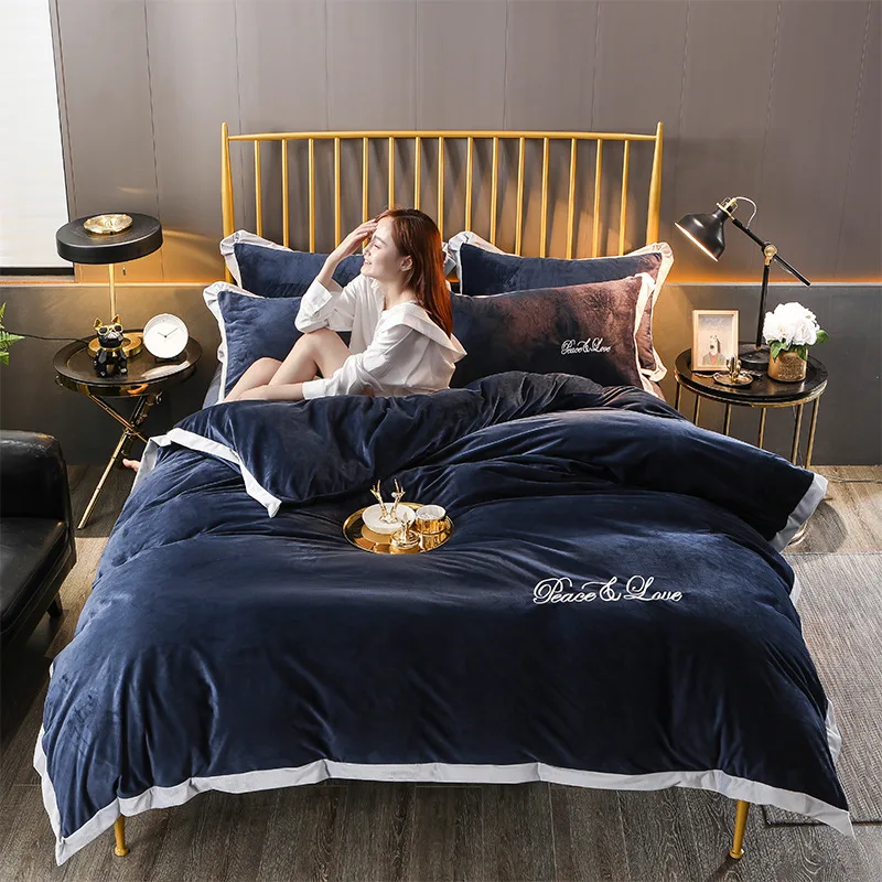 Постельное белье 3/4 шт. кристалл бархат пододеяльник набор плотные зимние теплые