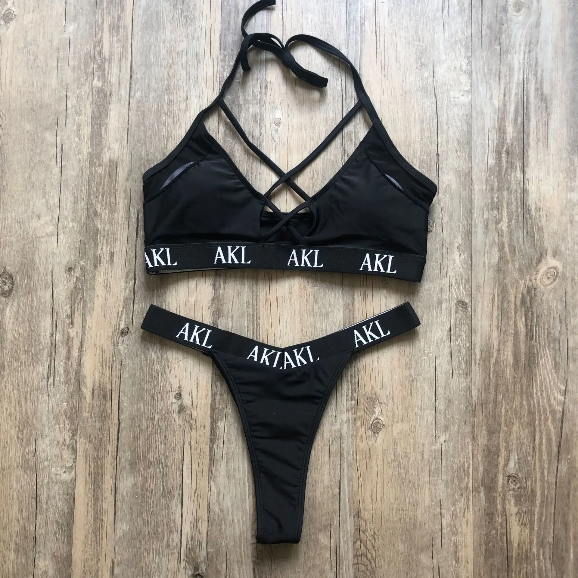 Sexy letter print swimsuit female Hardpack Push up bikini bandage swimwear women bathers Strap bathing suit Swimming suit - Цвет: 2