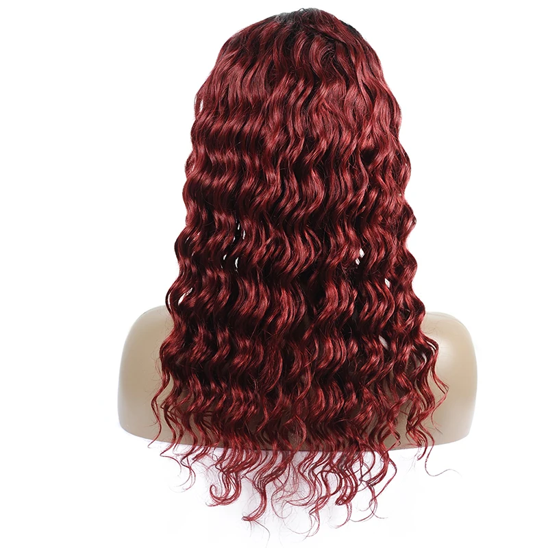 Remyblue T1B 99J Ombre 4*4 перуанские свободные волнистые кружевные парики бордовые Красные