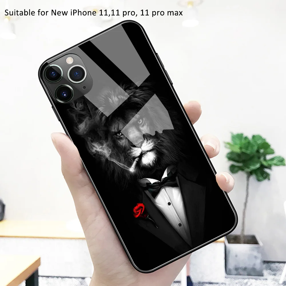 Для iPhone 12 pro стеклянная задняя крышка Лев животное чехол iphone мини для 11 max|Бамперы|