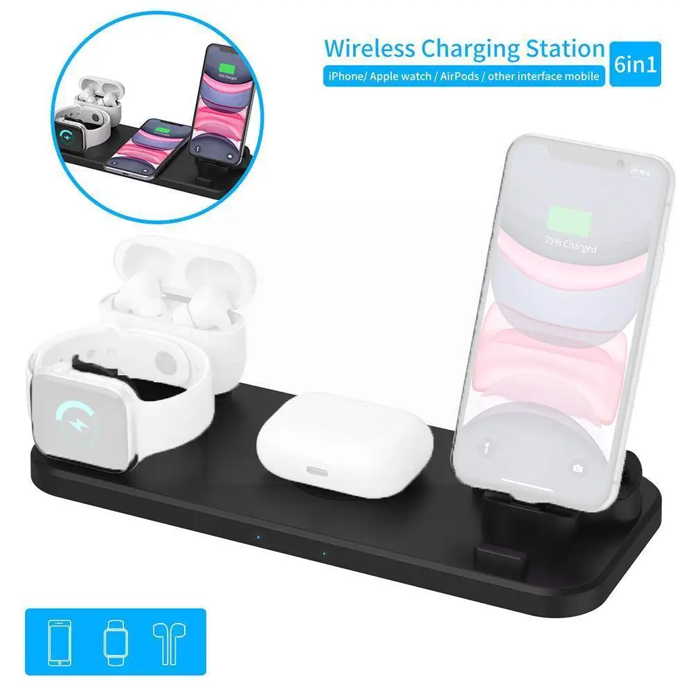 

New 6 In 1 Fast Wireless Charger For 12 Pro Max Mini Airpods2 Foldable Qi Charging Dock Z6f0