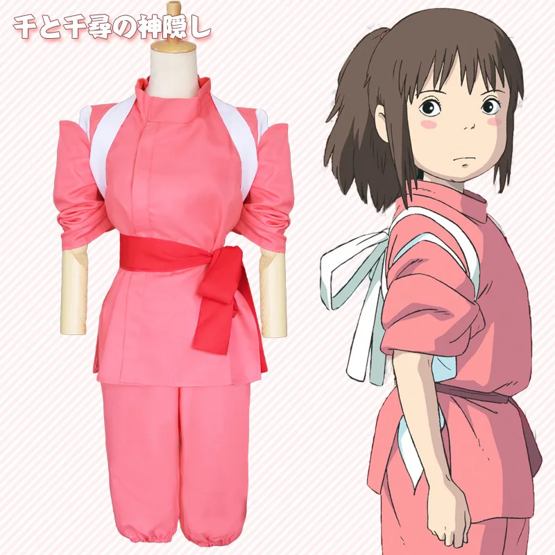

Japenese Anime Spirited Away Cosplay Suits Takino Chihiro Show Cosplay Costume Kamikakushi Girls Pink Kimono Sets Halloween