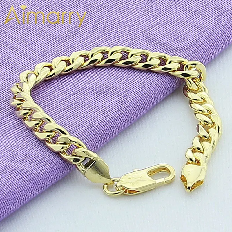 

Aimarry 925 Sterling Silver Jewelry 24K Gold 10MM Side Chain Bracelet For Women Men Engagement Wedding Gift Fashion Jewelry