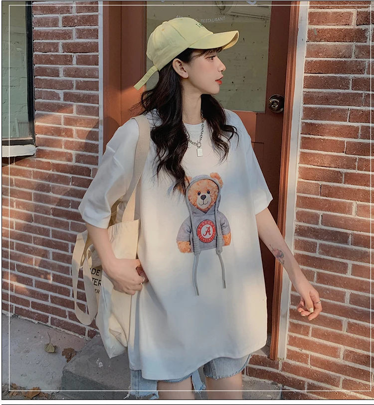 

T-shirt Women 2021 Summer Short-sleeved Print Bear Korean Style Trendy Loose Half-sleeved Top women