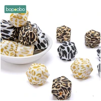 bopoobo 10pc 14mm octagonal hexagonal beads 17mm leopard printing silicone beads teether diy pacifier clips beads necklace craft