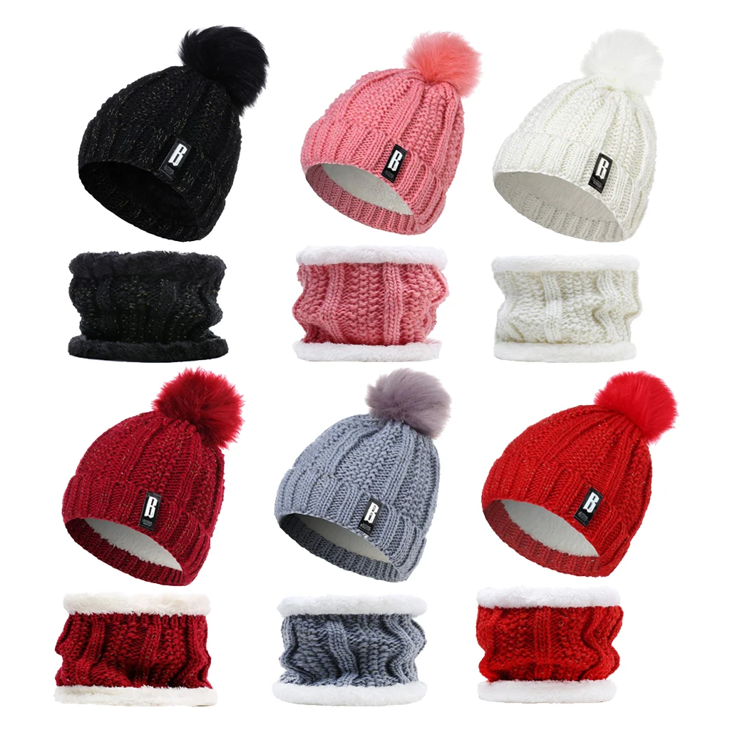 

Womens Winter Beanie Hat Scarf Warm Fleece Lined Knitted Soft Ski Cuff Cap W/Pom