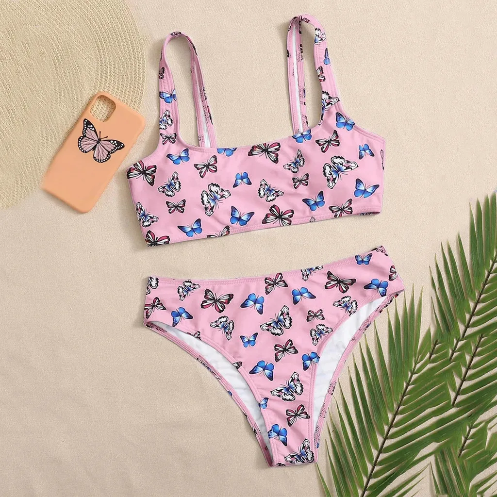 Купальник женский бикини с высокой талией и принтом бабочек | Женская одежда