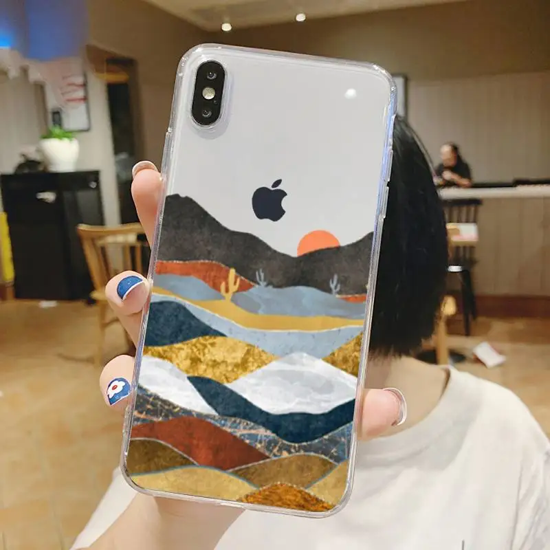 

Mountain Marble Moon Phone Case Transparent soft For iphone 5 6 7 8 11 12 s c se plus mini x xs xr pro max shell