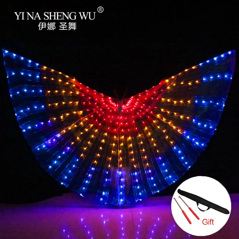 

Isis Wings Belly Dance LED with Adjustable Stick Stage Performance Props Unisex Shining Rainbow LED Dance Wings 300pcs LED Beads