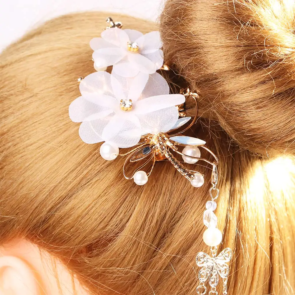 

Elegant Ladies Retro Dragonfly Butterfly Hair Clip Simulation Pearl Tassel Flower Hair Pins Women Chinese Style Ancient Costume