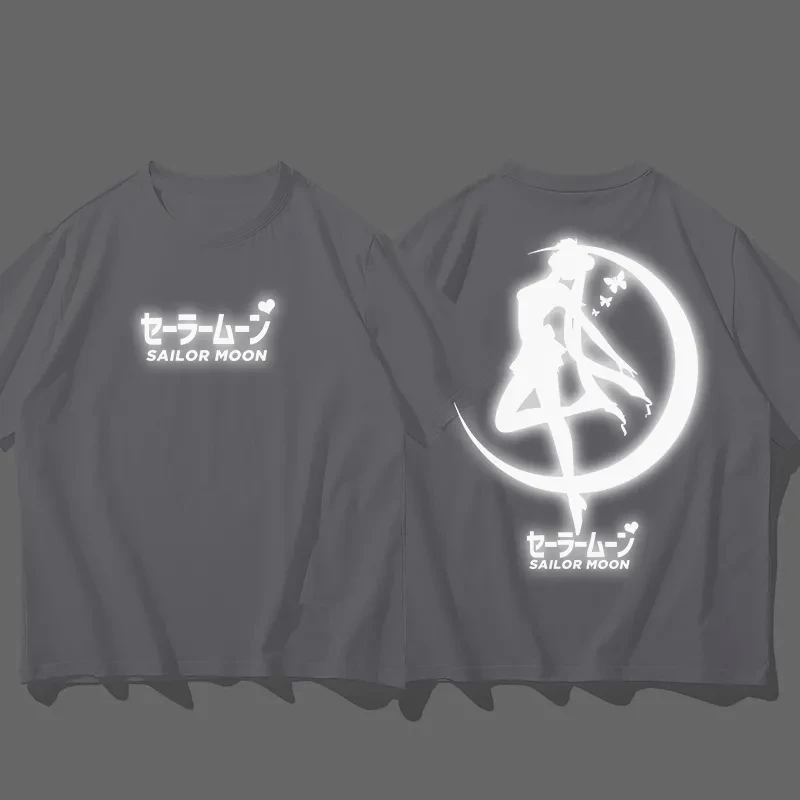

Summer T Shirt Women Fashion Reflective Short Sleeved Five-point Sleeves Loose Tops Street Hip Hop Loose Short Sleeves 2021