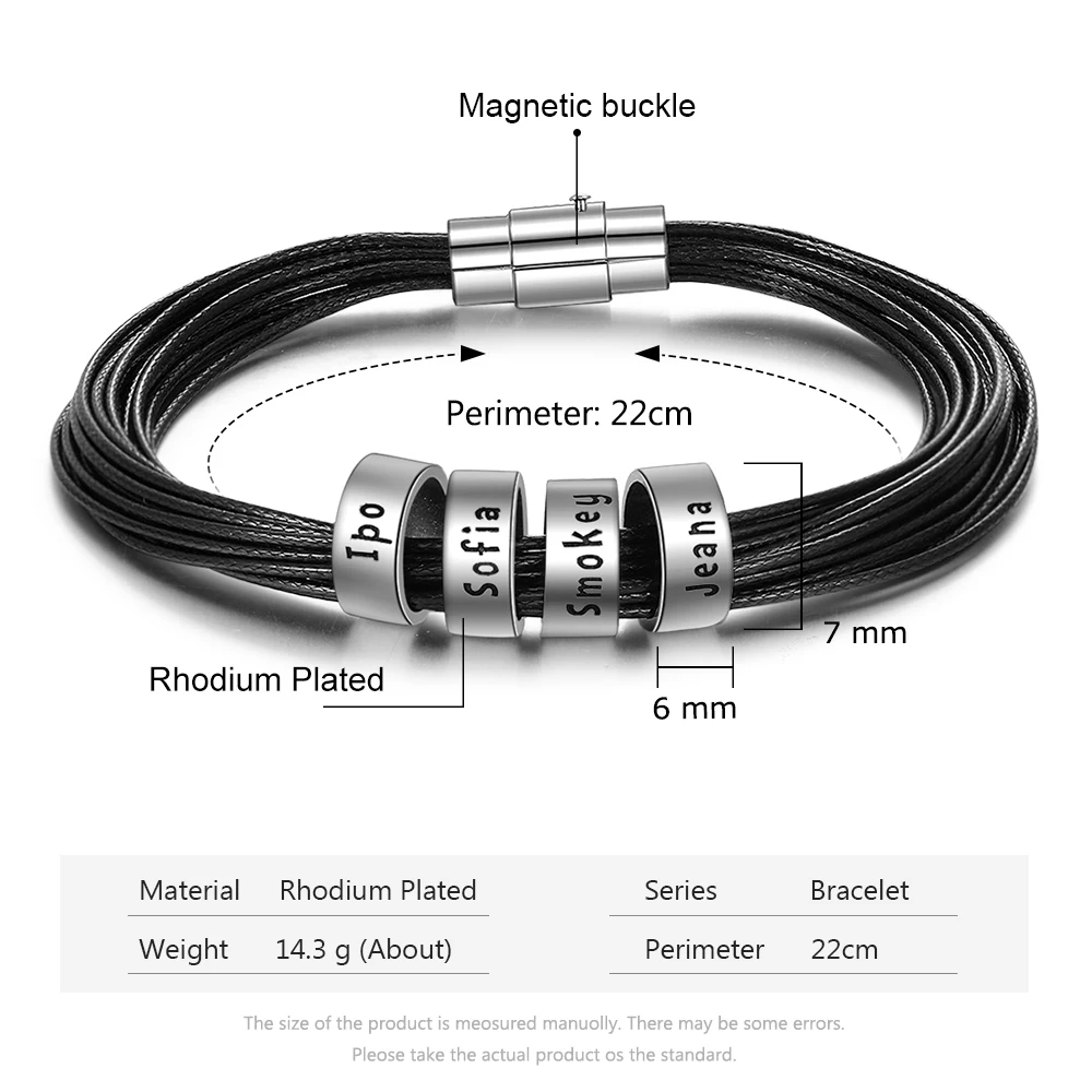 Personalized Black Braid Bracelets for Men With 4 Custom Family Name Beads Engraved ID Gifts Father Grandpa | Украшения и
