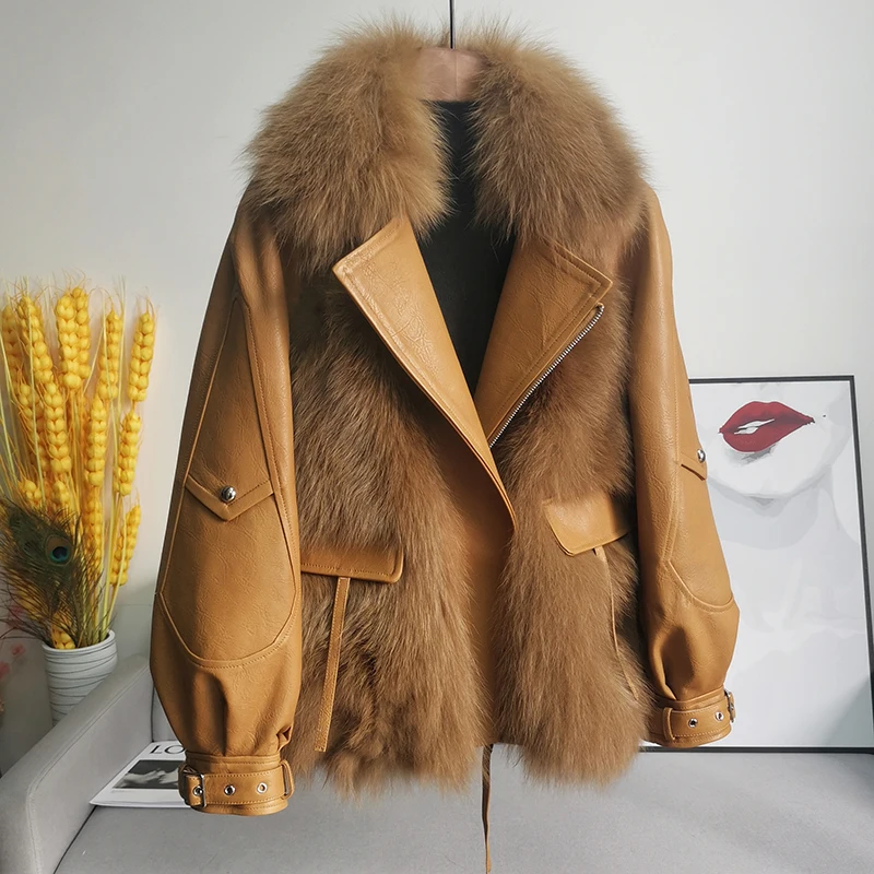 

2020 зимняя новая женская сумка из настоящей овечьей кожи; Одежда с лисьим мехом короткое пальто Женская мода Размеры S, L, XL