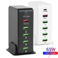 ilepo 6 port usb pd 65w fast charger for iphone 1211 max pro qc 3 0 charging station for samsung s9 xiaomi desktop wall charger