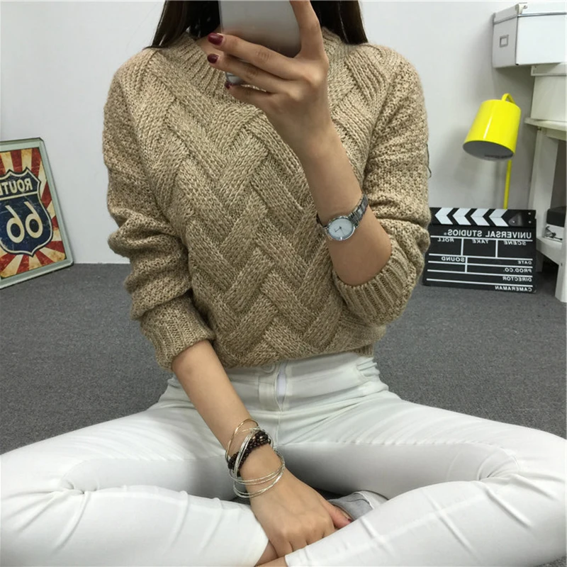 Свитер женский свободный тонкий в клеточку Корейском стиле | Женская одежда