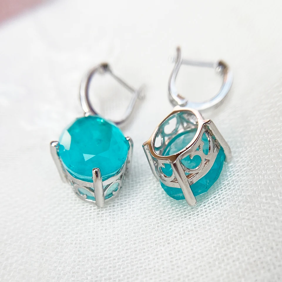 

GZ Paraiba Tourmaline Gemstones Drop Earrings for Women Solid 925 Sterling Silver Jewelry Long Earrings For Girls Christmas Gift