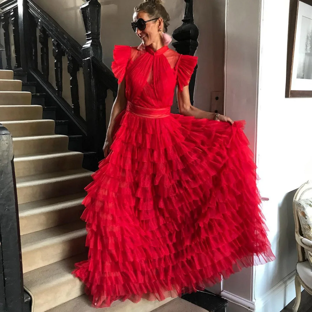 Модное красное многослойное платье от кутюр, платья для праздника ...