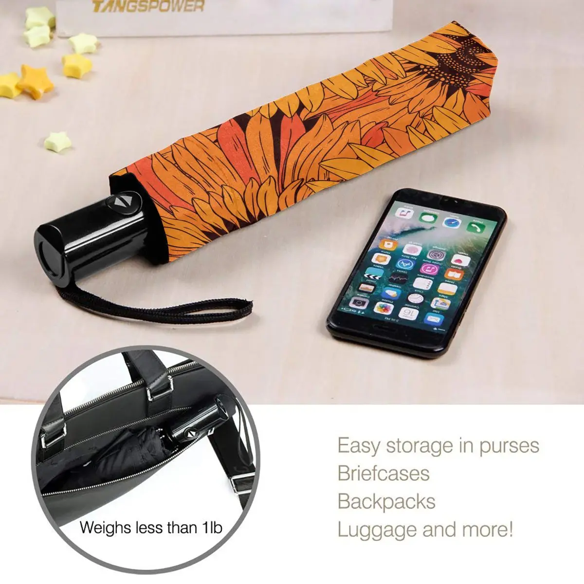 Автоматический зонт с абстрактными цветами подсолнухами Складывающийся в три