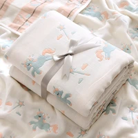 100 pure cotton printed newborn blanket baby washable muslin swaddle wrap towel scarf 4 layers bath gauze infant sleeping bag