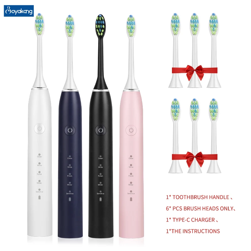 Boyakang Smart Sonic Electric Toothbrush Rechargeable IPX7 Waterproof Dupont Bristles  USB Charging  Smart Timing