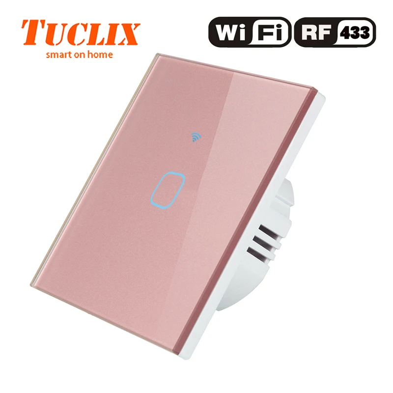 TUCLIX ЕС/Великобритания приложение Wi-Fi настенный выключатель света 1/2/3 местный 1 позиционный 110-240V с украшением в виде кристаллов Стекло Панель переключатель Водонепроницаемый сенсорный Управление - Цвет: EU-WiFi-RF-01 Pink