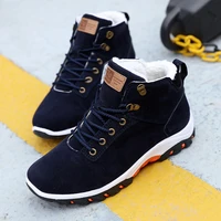 winter men boots snow warm shoes lace up high top casual sneakers fur fleeces flat cotton wearable outdoor non slip waterproof