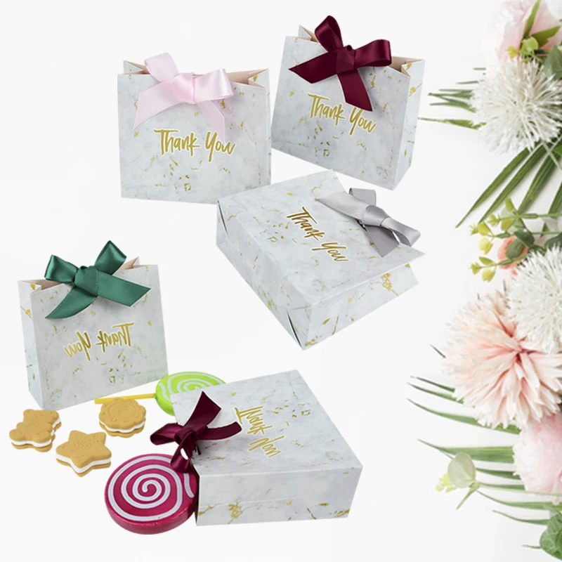 

20Pcs Creative Grey Marble Gift Box Bag Thank You Paper Chocolate Candy Packaging Boxes Baby Shower Wedding Party Decoration