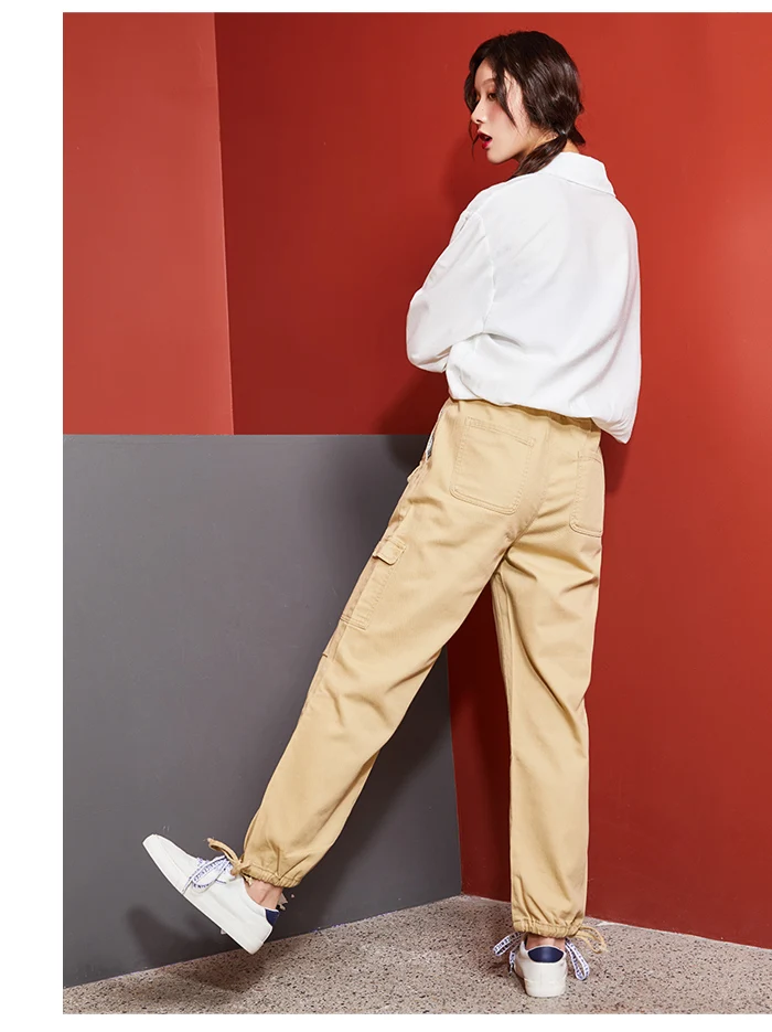 Женские стильные прямые брюки LEIJIJEANS, модные рабочие брюки цвета хаки с завязками на щиколотках, новая нейтральная модель 9121 большого размера