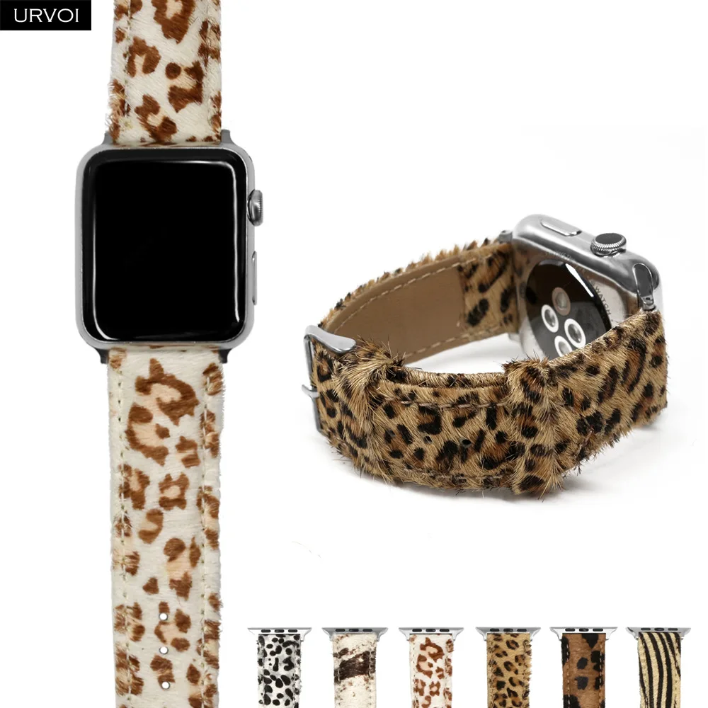 Ремешок URVOI для Apple Watch удобный кожаный браслет с леопардовым принтом iwatch series 6 SE 5 4