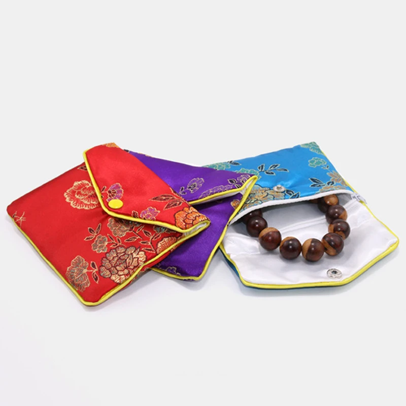 

Embroidery Storage Bag for Cosmetic Lipstick Fragrance Jewelry Container Snap-fastener Bags Coin Case Holder