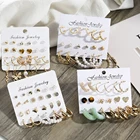 Винтажные модные геометрические серьги FNIO с золотым жемчугом, металлические висячие серьги 2022, трендовый набор серег, ювелирные изделия