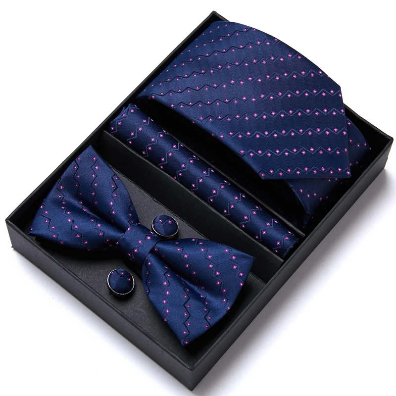 

Новый дизайн подарочной коробке подходит для дня рождения, церемонии шелковый галстук-бабочка платок запонки Набор для Для мужчин или сине...