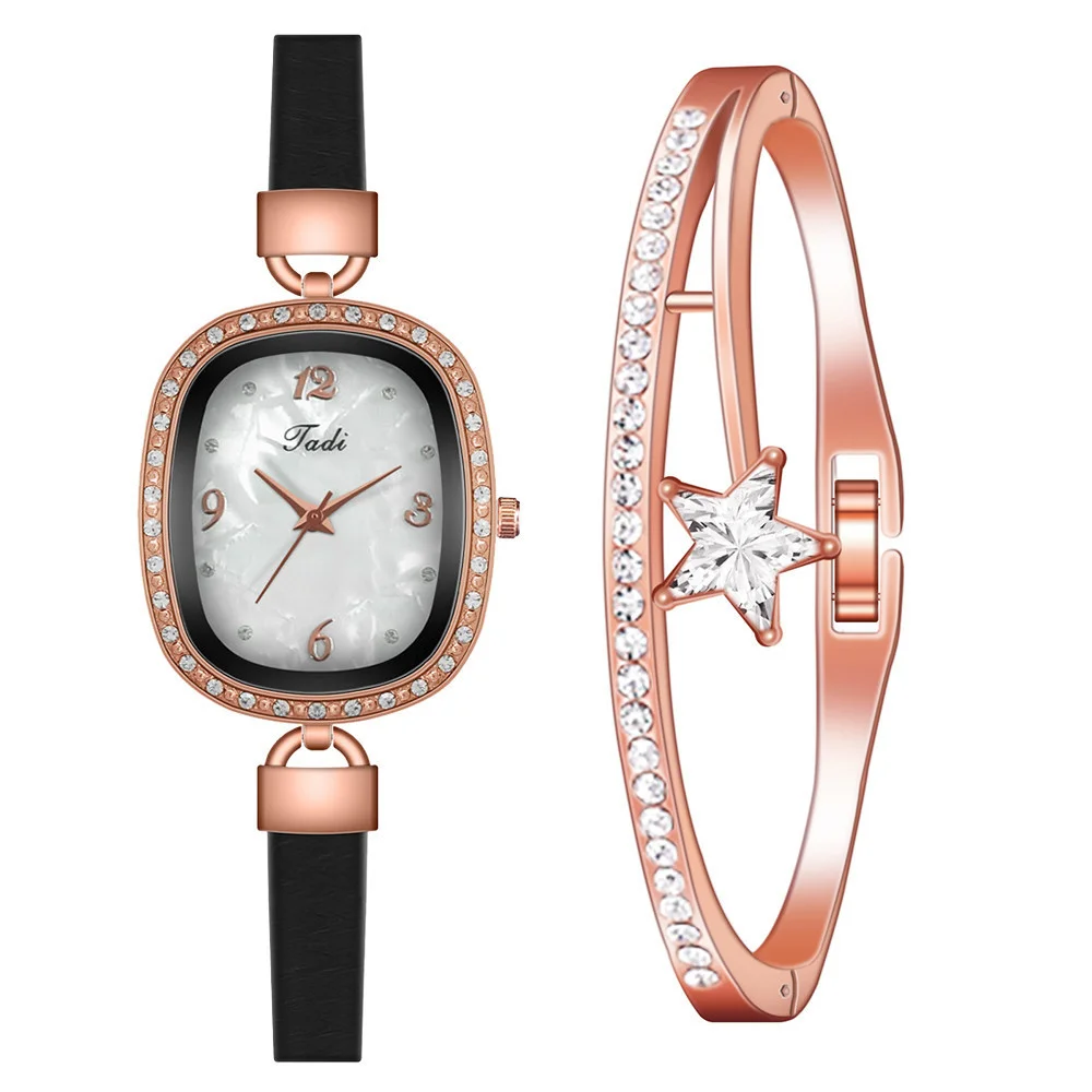 [Часы + браслет] Роскошные женские кварцевые часы с овальным жемчугом и