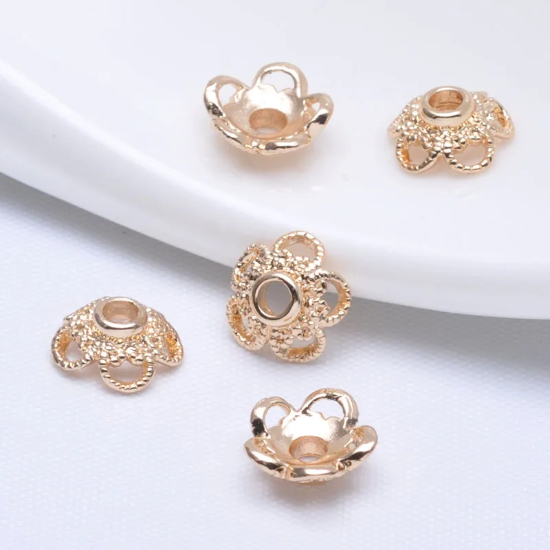 

9*3.6mm 5pcs Hollow Plum Blossom-shaped DIY Torus Accessories 24K Flower Bead End Caps for Jewelry Making Findings Wholesale