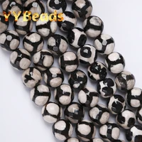 natural faceted black white stripe dzi agates beads tibetan mystical football stone beads for jewelry making bracelet 8 10 12mm